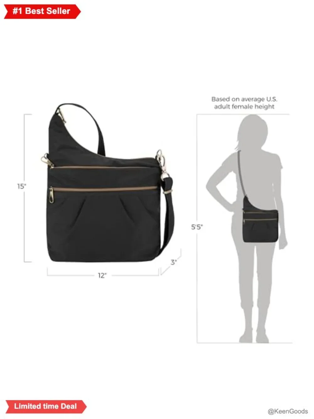 Travelon Anti-Theft Signature 3 Compartment Crossbody Bag Nylon RFID Travel